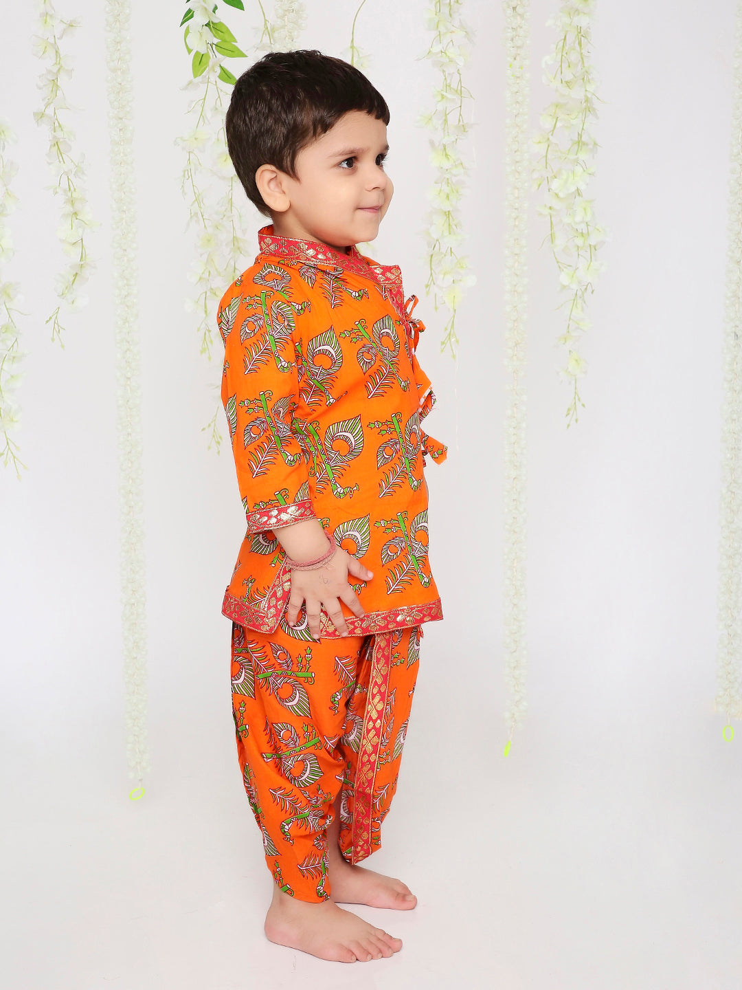 KID1 Printed Anghrakha Kurta Dhoti Orange
