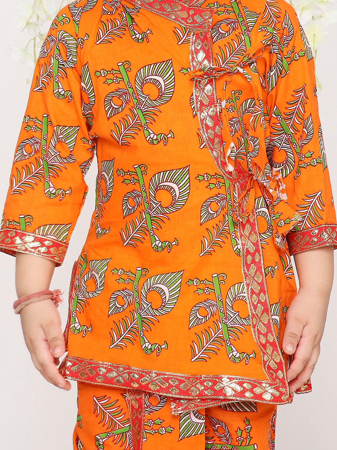 KID1 Printed Anghrakha Kurta Dhoti Orange