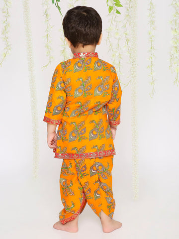 KID1 Printed Anghrakha Kurta Dhoti Yellow