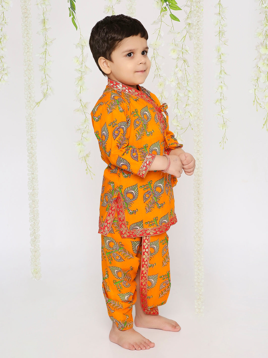 KID1 Printed Anghrakha Kurta Dhoti Yellow