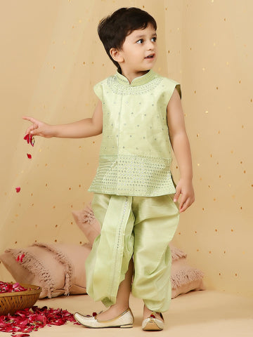 KID1 Mirror Work Jacket With Dhoti Green