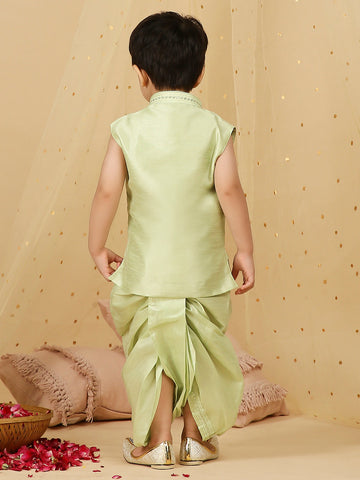 KID1 Mirror Work Jacket With Dhoti Green