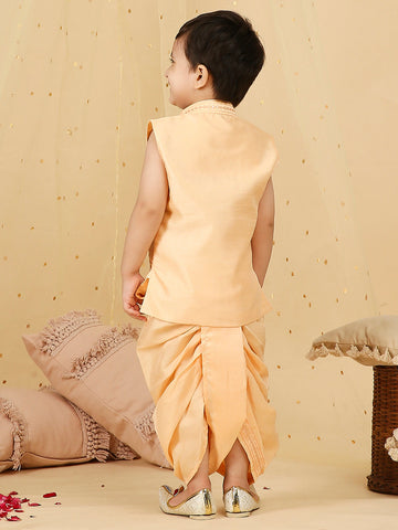 KID1 Mirror Work Jacket With Dhoti Peach