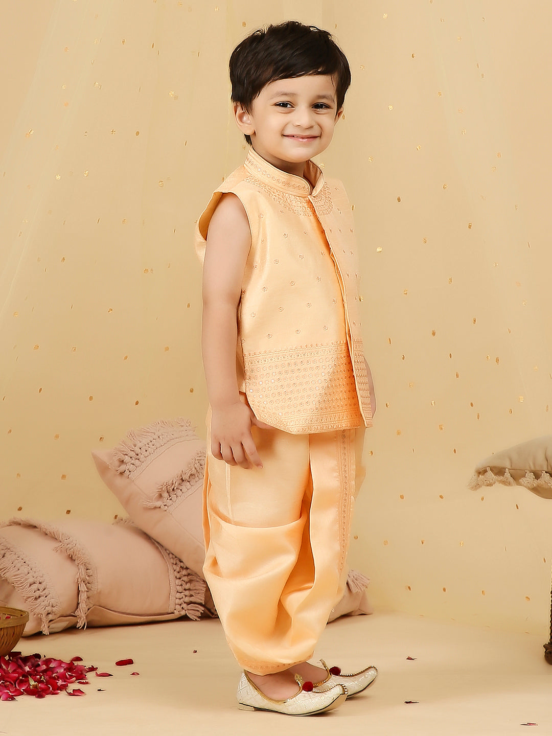 KID1 Mirror Work Jacket With Dhoti Peach