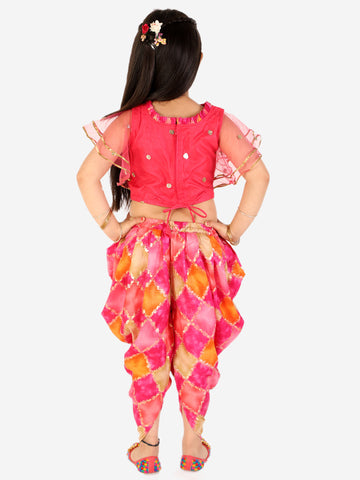 KID1 Net Frill Sleeves Crop Top With Dhoti Pink