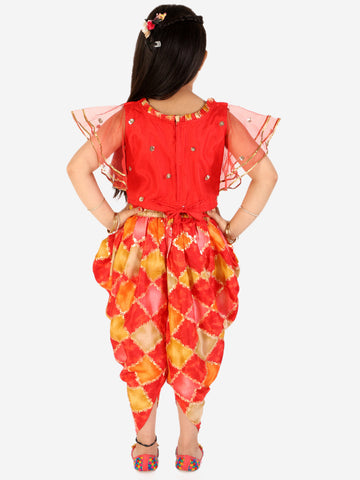 KID1 Net Frill Sleeves Crop Top With Dhoti Red