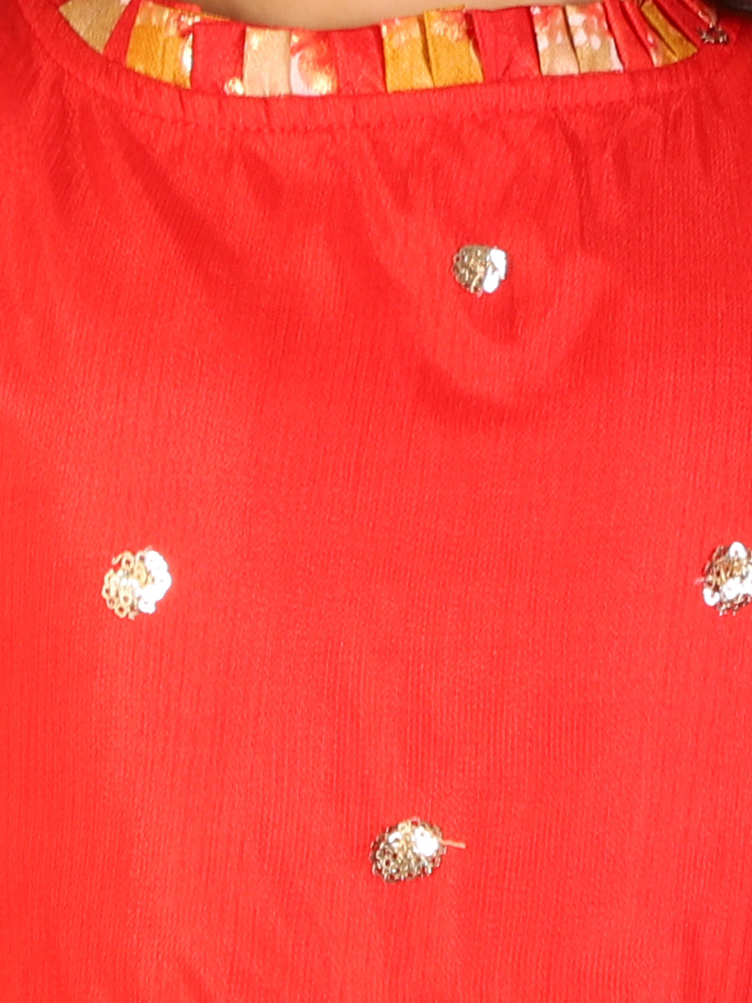 KID1 Net Frill Sleeves Crop Top With Dhoti Red