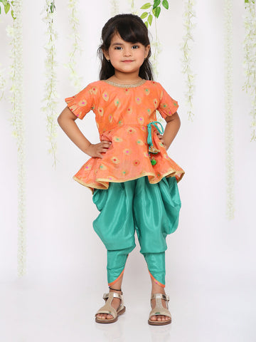 KID1 Girls Nitara Festive Peplum With Dhoti Peach