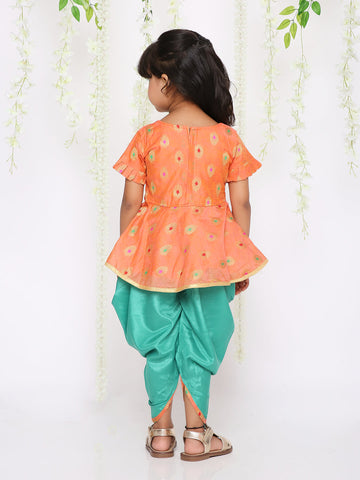 KID1 Girls Nitara Festive Peplum With Dhoti Peach