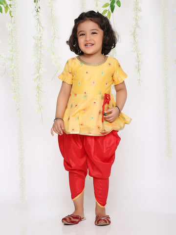 KID1 Girls Nitara Festive Peplum With Dhoti Yellow