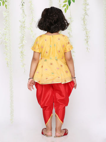 KID1 Girls Nitara Festive Peplum With Dhoti Yellow