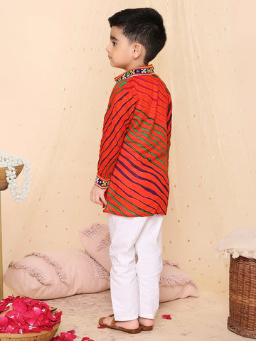 KID1 Lehariya Print Kurta Pyjama Orange