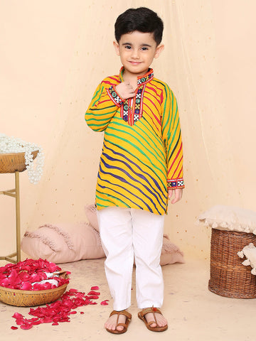 KID1 Lehariya Print Kurta Pyjama Yellow