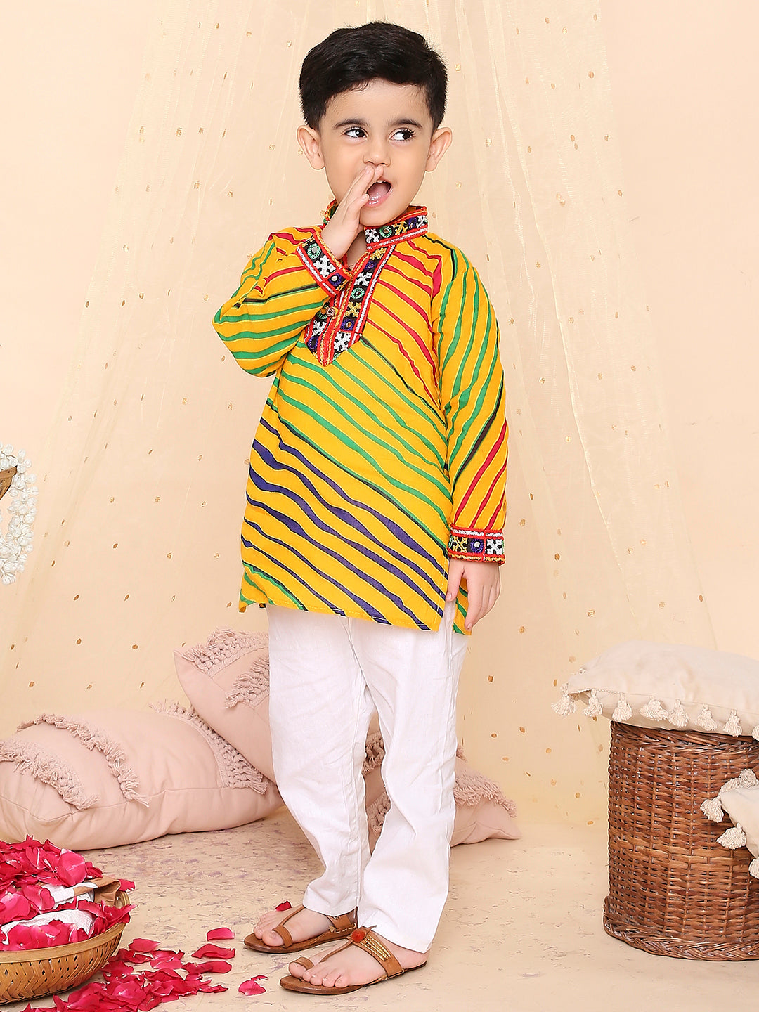 KID1 Lehariya Print Kurta Pyjama Yellow