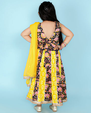 KID1 Gota Work Crop Choli With Lehenga Black