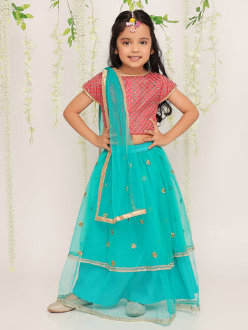 KID1 Liza Net Frill Lehenga Choli Peach
