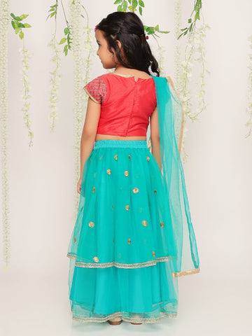 KID1 Liza Net Frill Lehenga Choli Peach