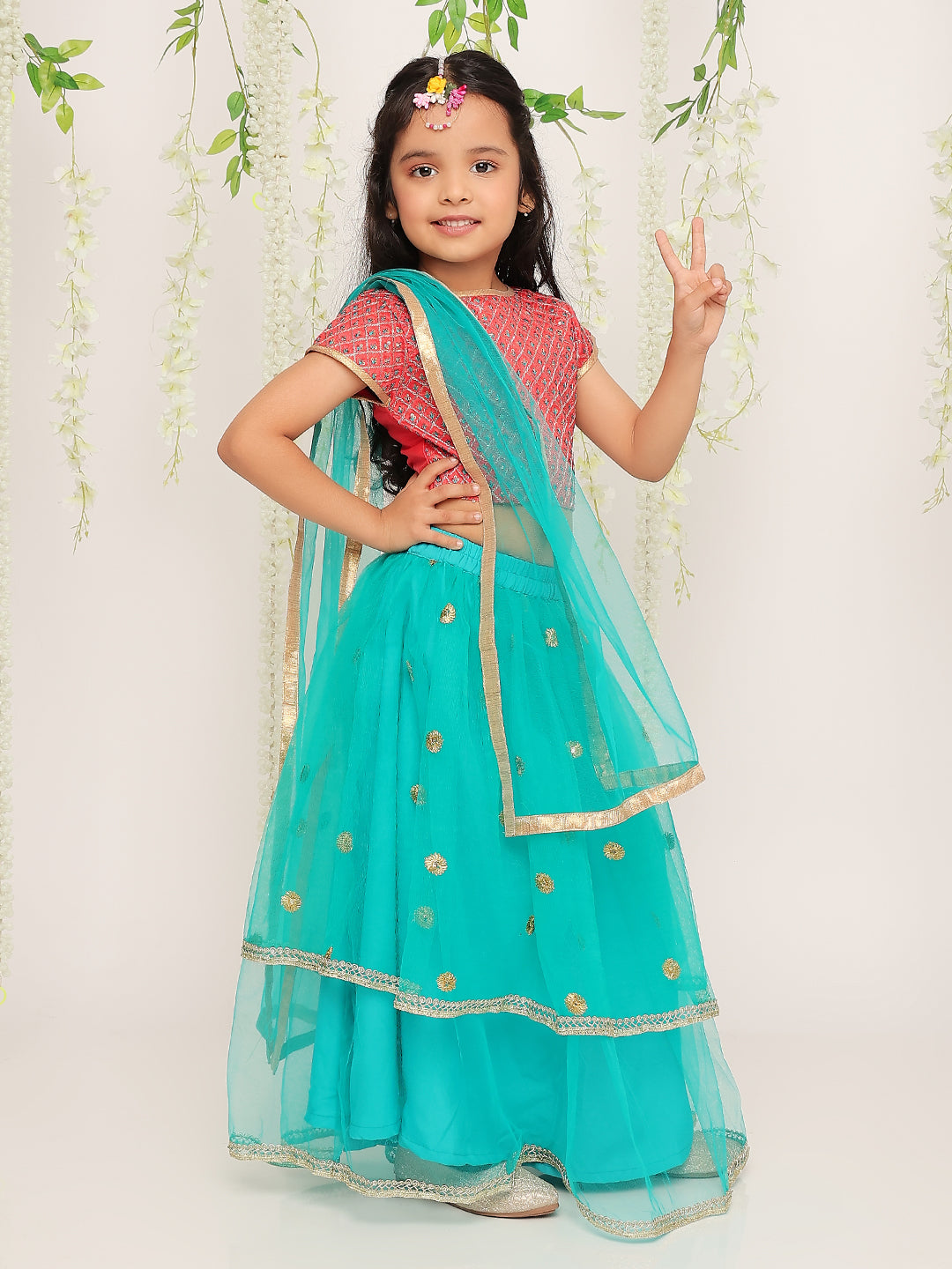 KID1 Liza Net Frill Lehenga Choli Peach