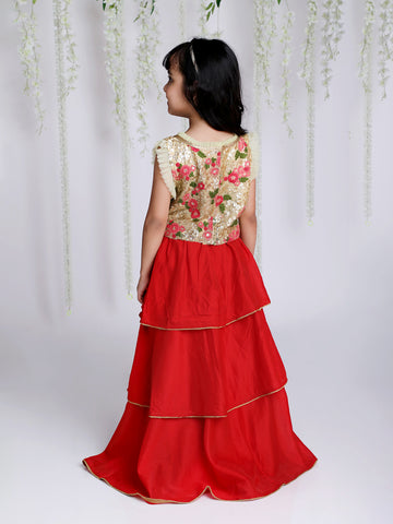 KID1 Embroidered Top With Layer Lehenga Gold