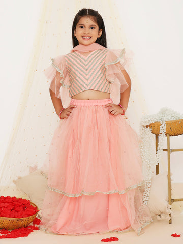 KID1 Liza Net Frill Lehengaa Choli Peach