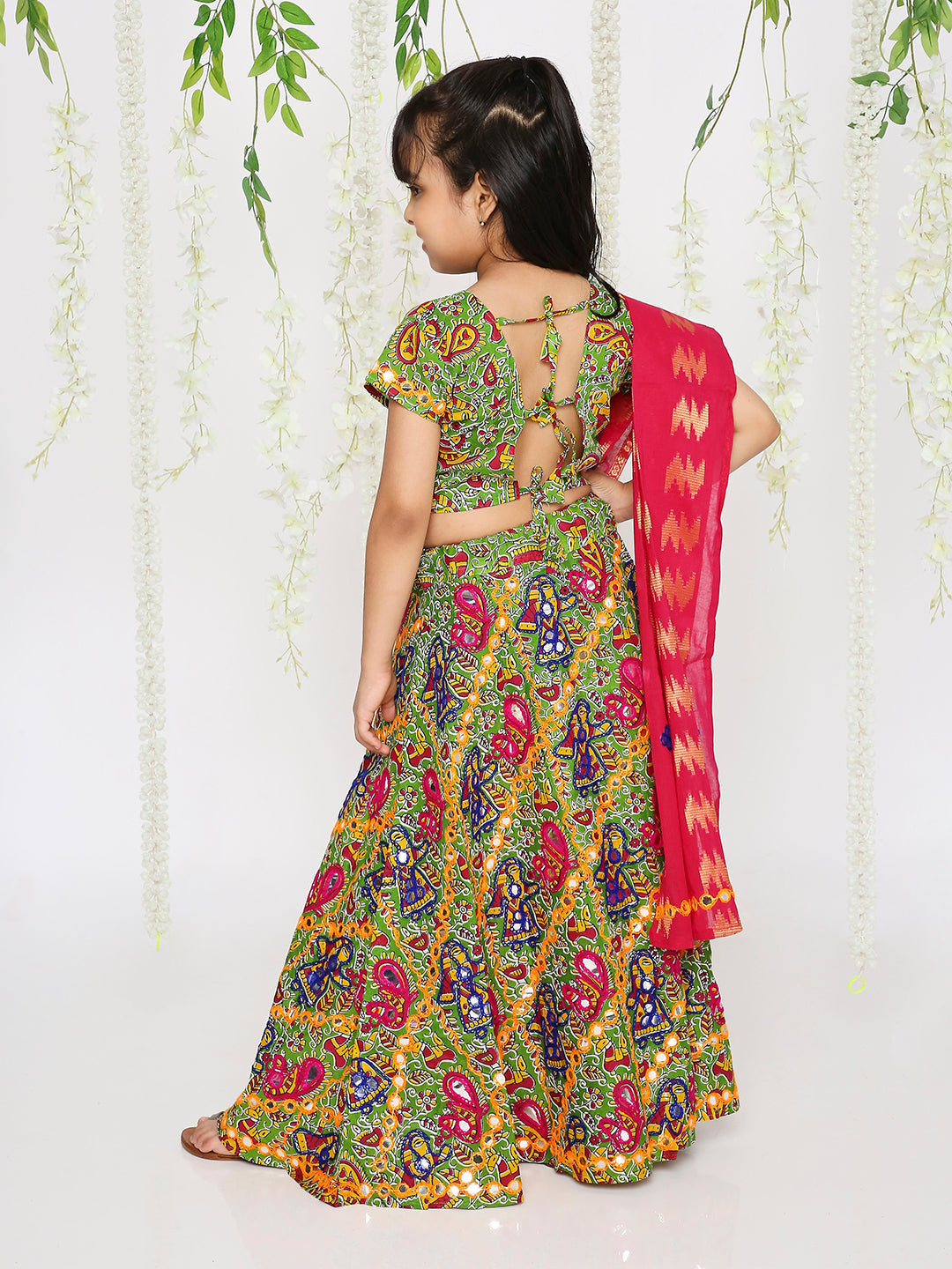 KID1 Mirror Work Navratri Lehenga Choli Green