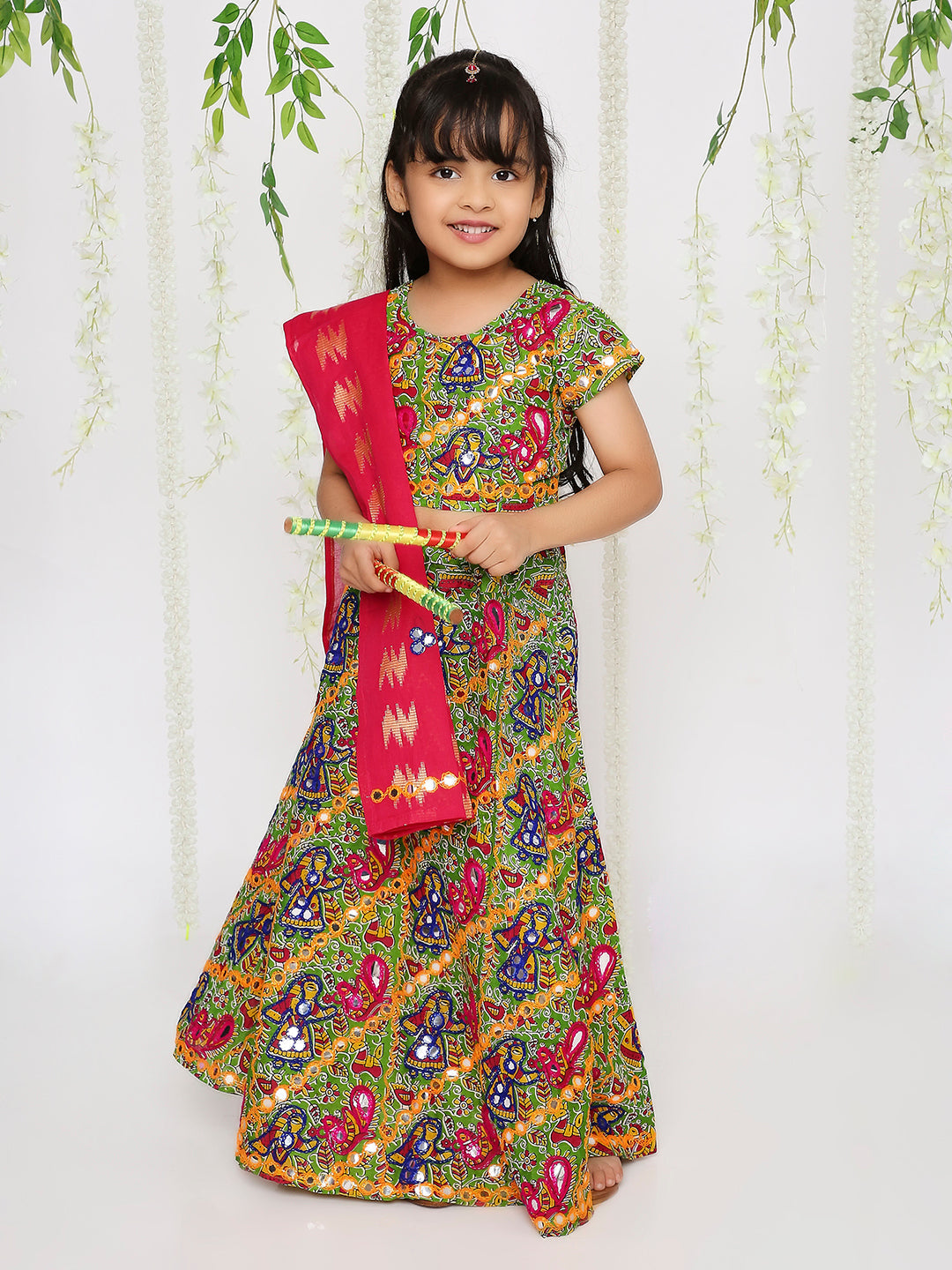 KID1 Mirror Work Navratri Lehenga Choli Green