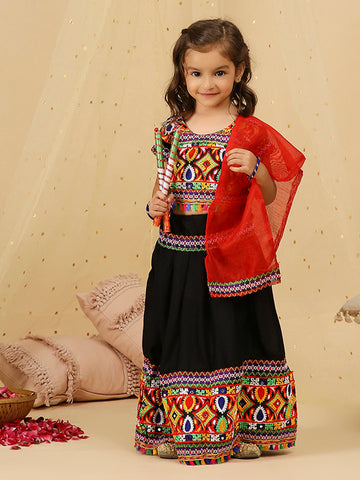 KID1 Embroidered Navratri Lehenga Choli Black