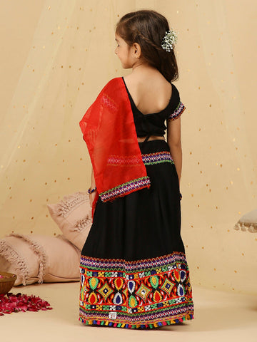 KID1 Embroidered Navratri Lehenga Choli Black