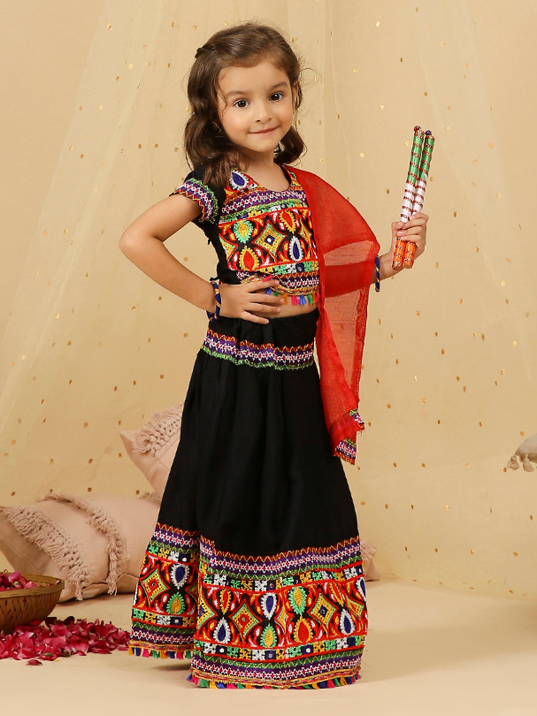 KID1 Embroidered Navratri Lehenga Choli Black