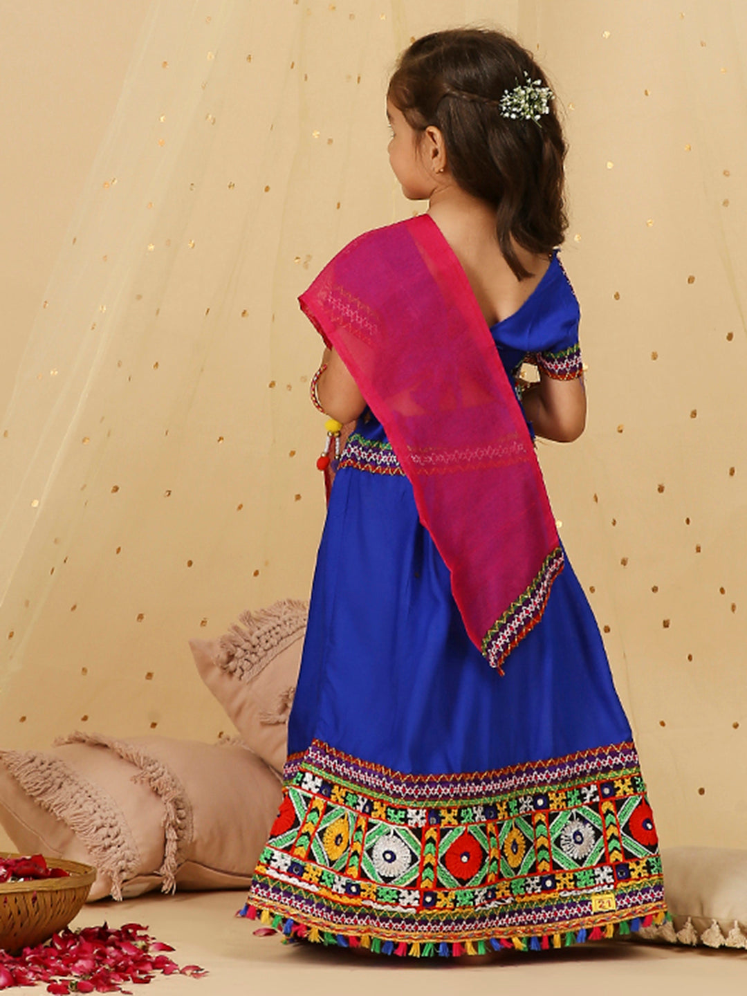 KID1 Embroidered Navratri Lehenga Choli Blue