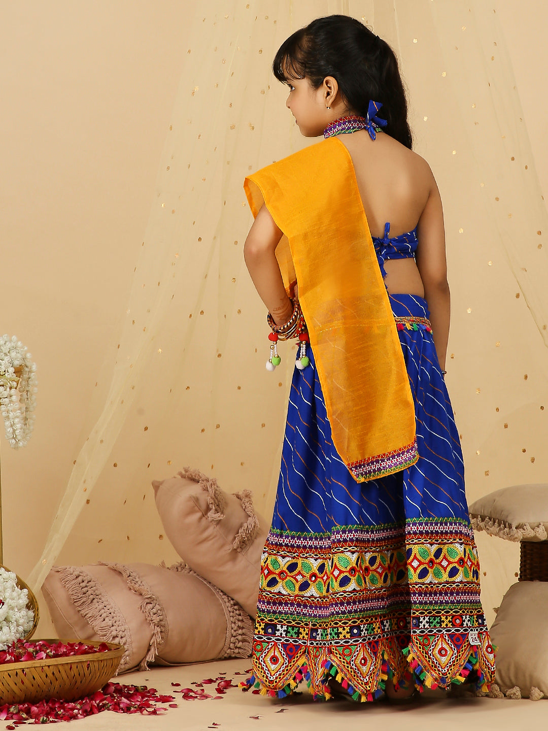 KID1 Navratri Halter Neck Choli with Lehariya Lehenga Blue