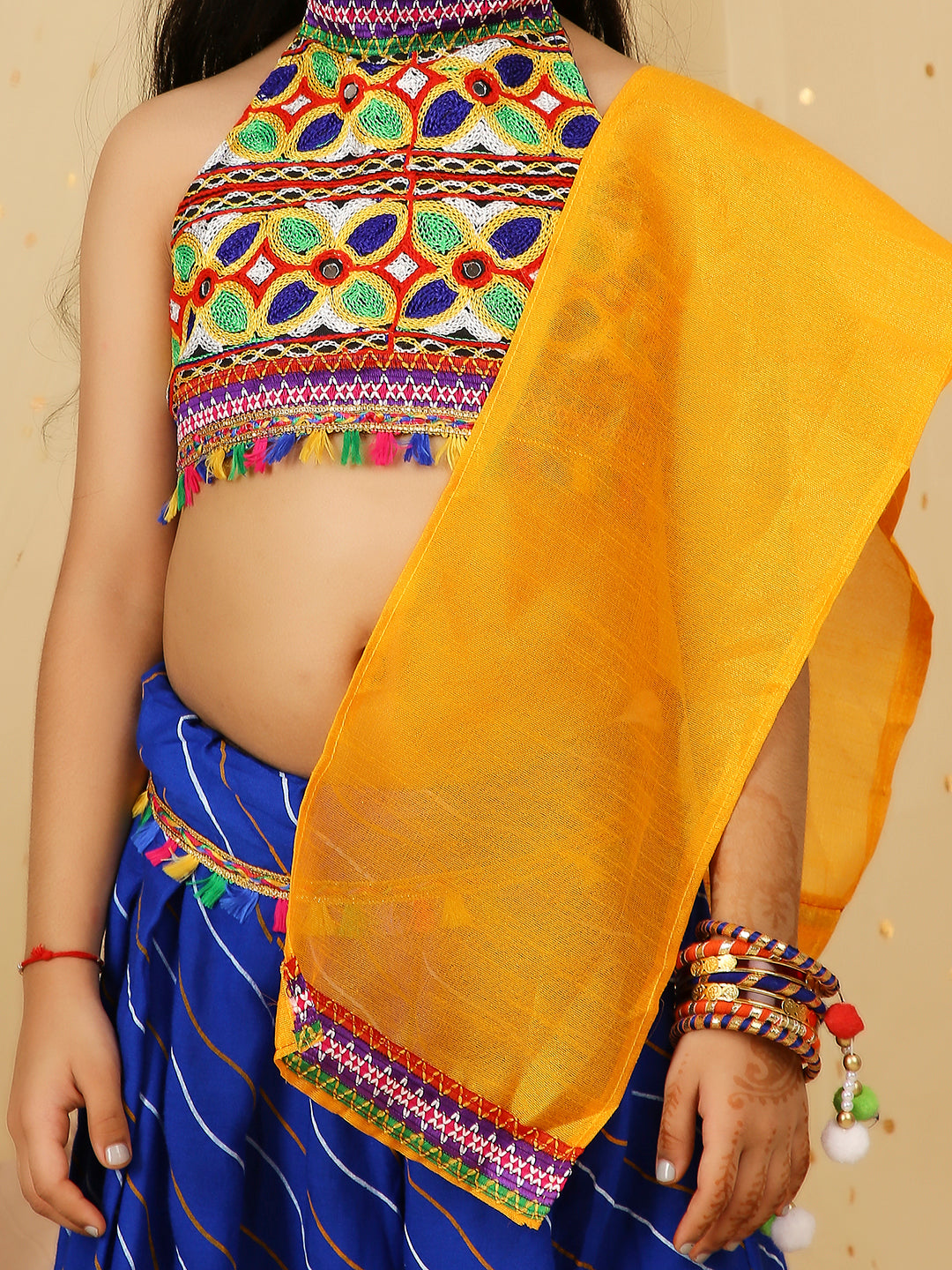 KID1 Navratri Halter Neck Choli with Lehariya Lehenga Blue