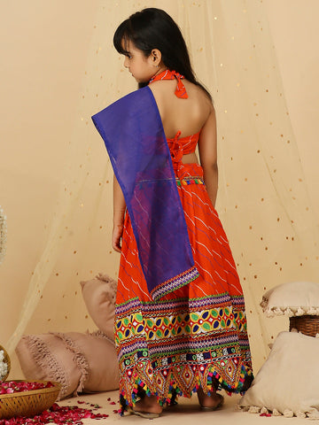 KID1 Navratri Halter Neck Choli with Lehariya Lehenga Orange