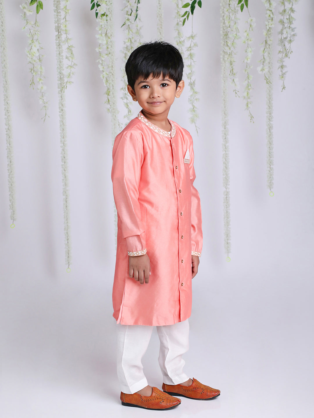 KID1 Embroidered Kurta Pyjama Set Peach