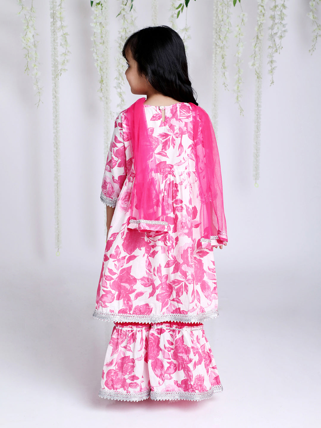 KID1 Rose Kurti Sharara Pink