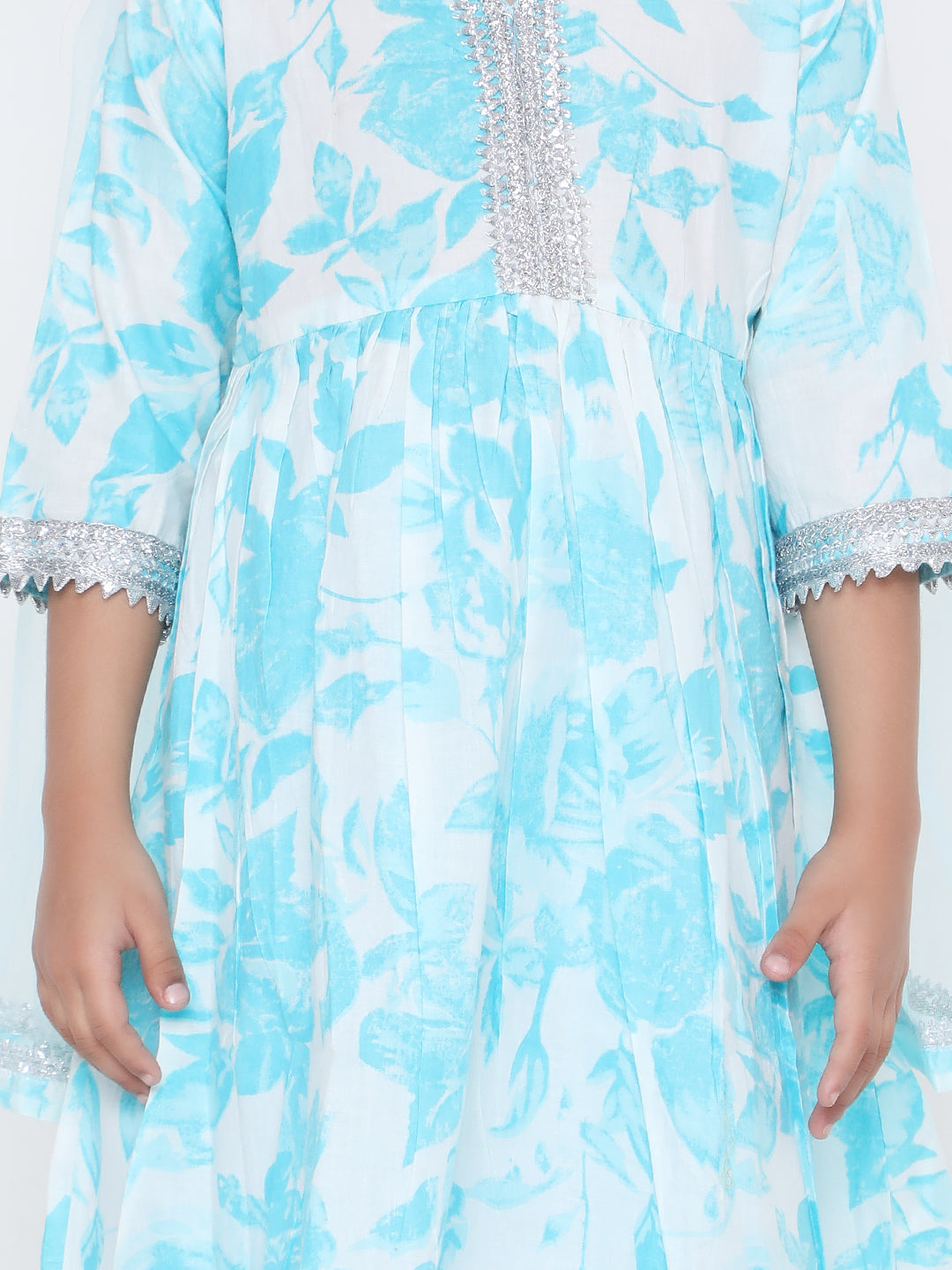 KID1 Rose Kurti Sharara Skyblue