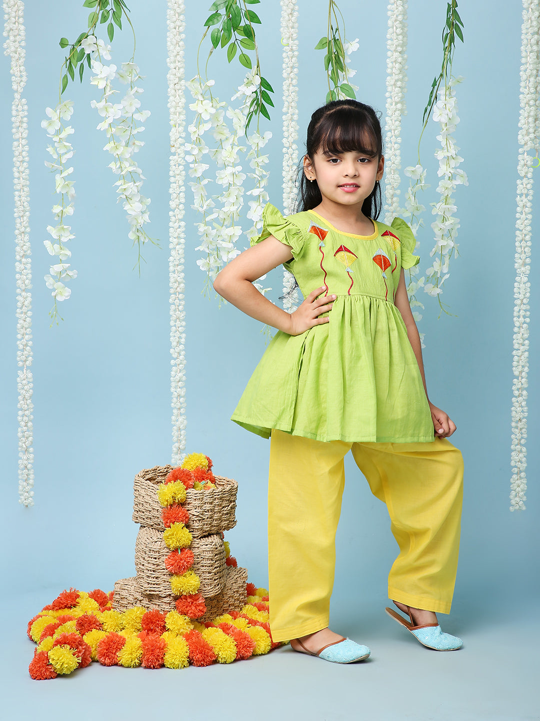 KID1 Patang Peplum Kurti Salwar Green