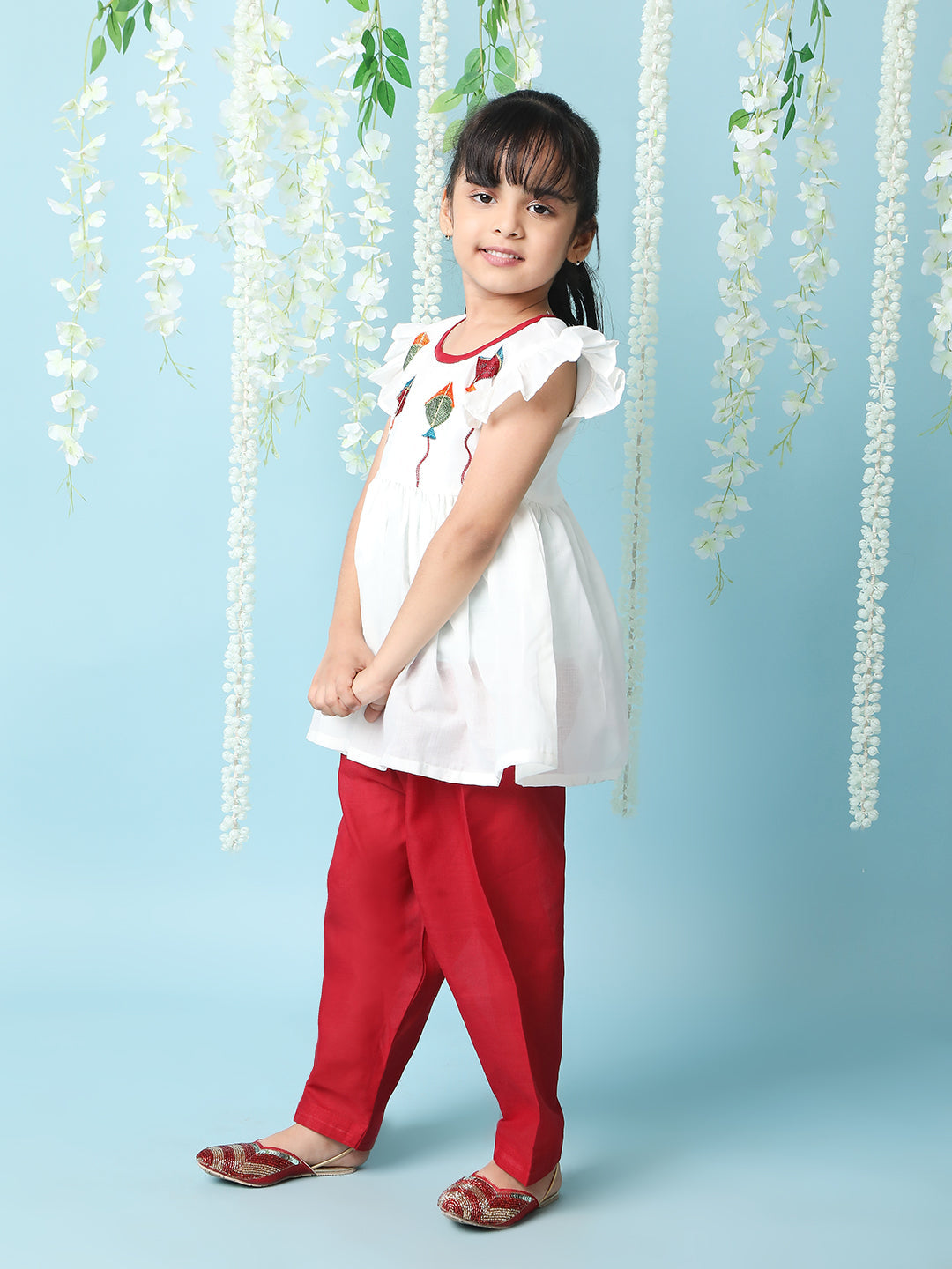 KID1 Patang Peplum Kurti Salwar White