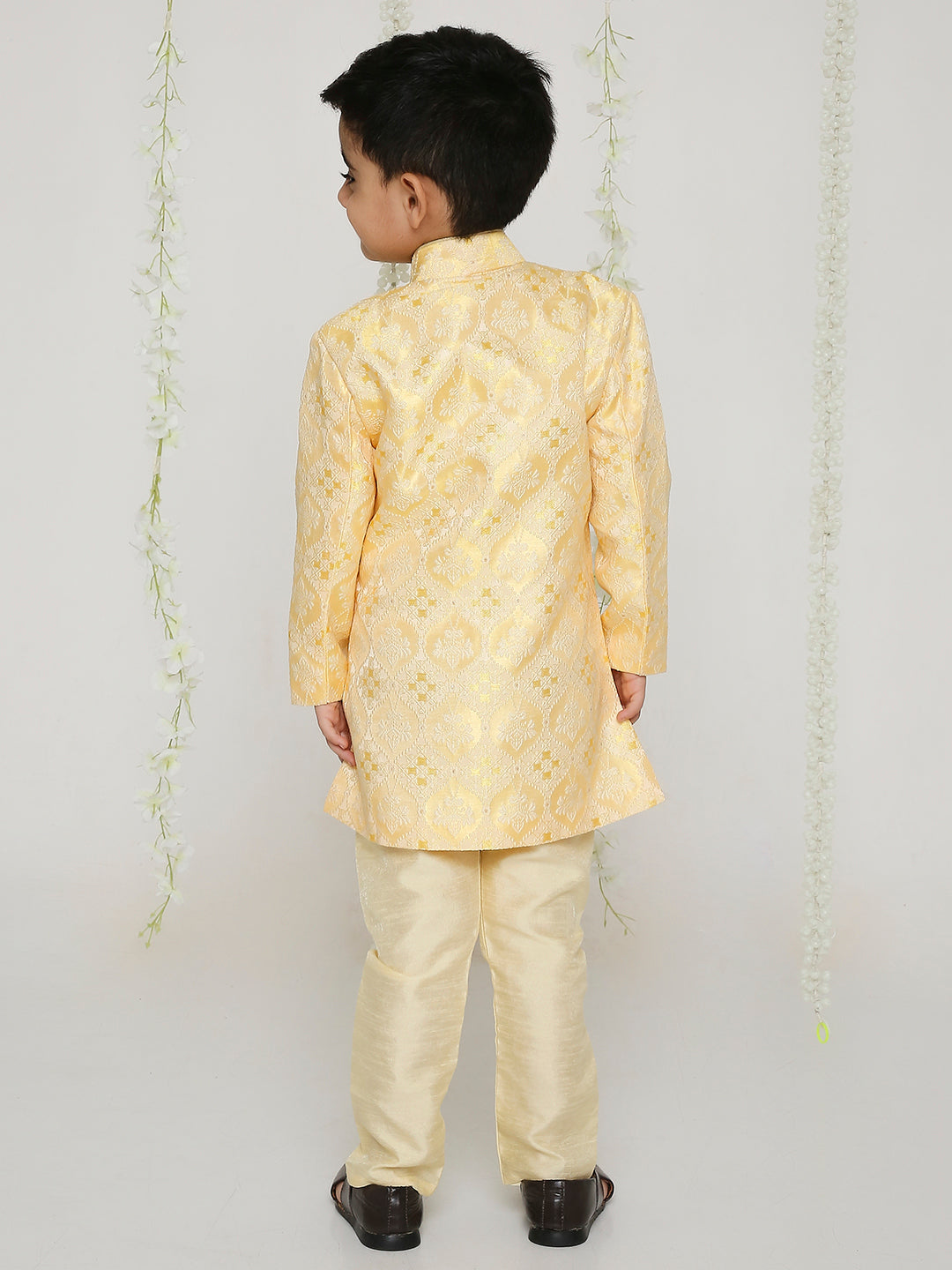 KID1 Embroidered Sherwani Set Yellow