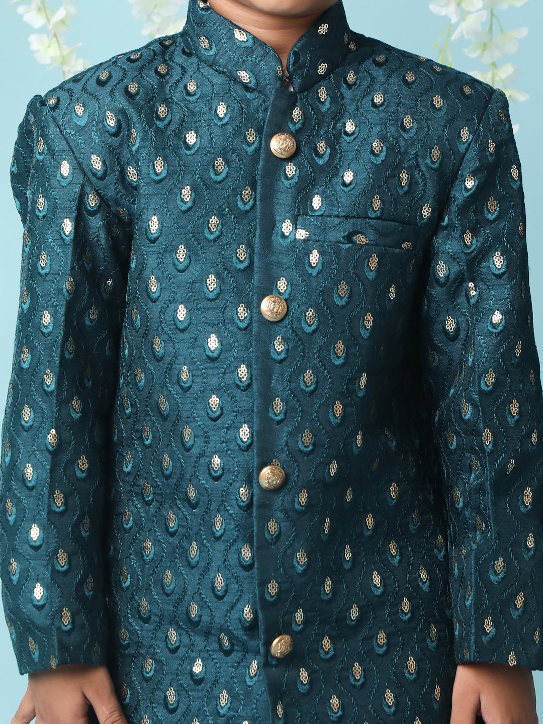 KID1 Embroidered Sherwani Pyjama Green