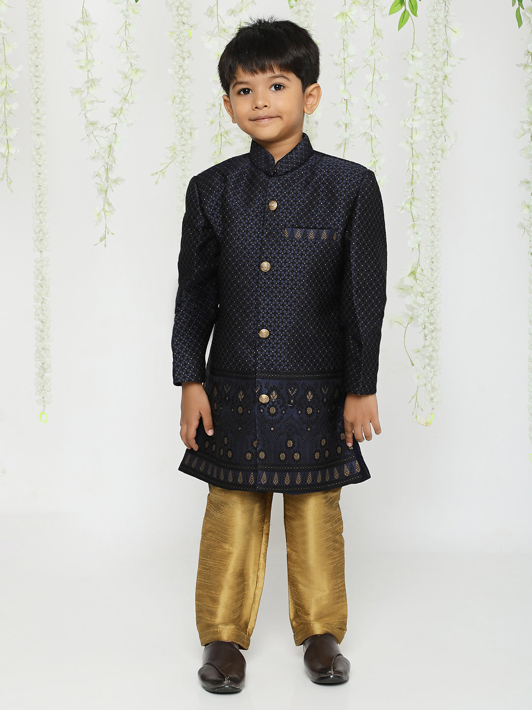 KID1 Embroidered Sherwani Pyjama Navy Blue
