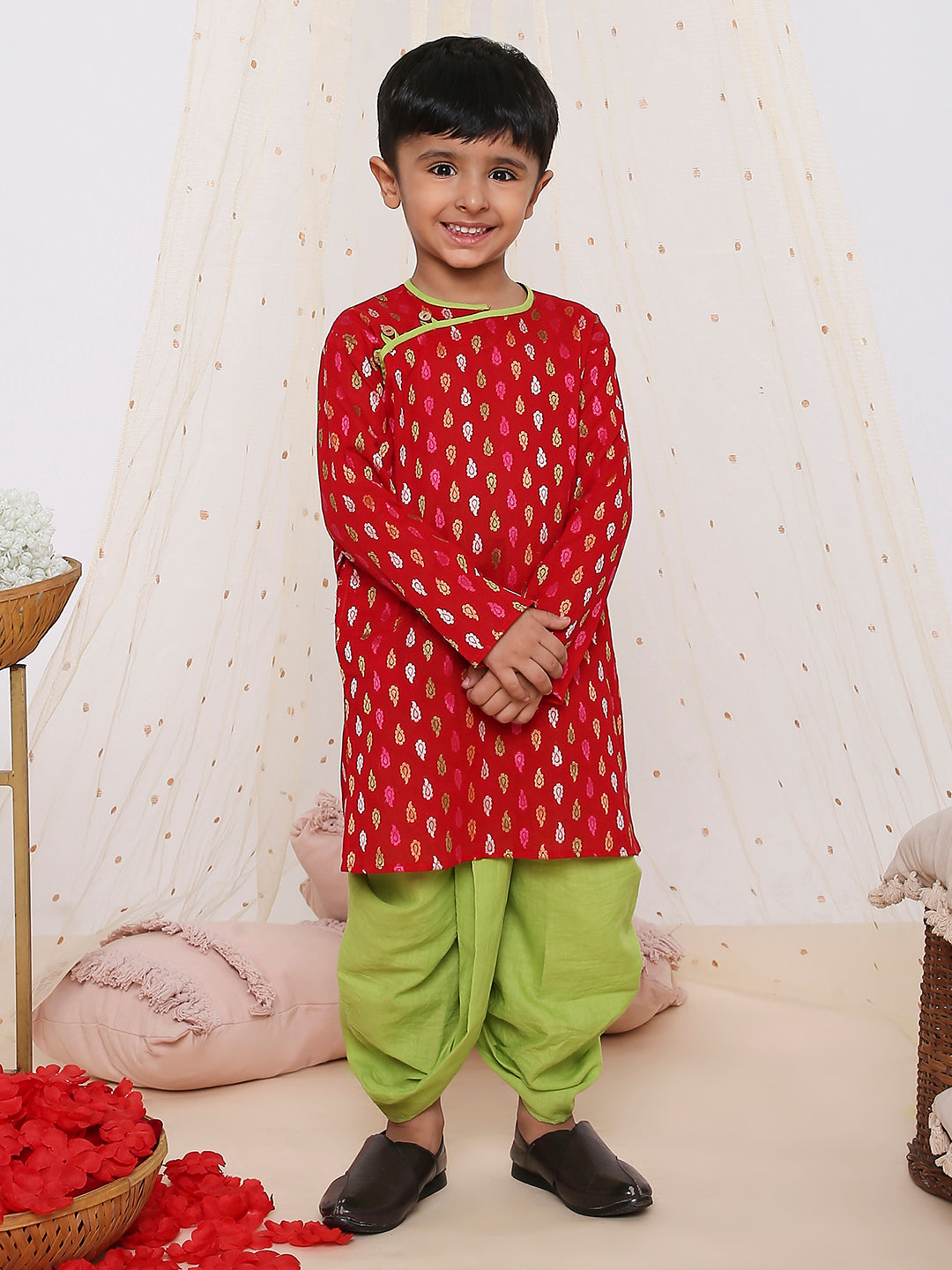 KID1 Handloom Weave Kurta Dhoti Red