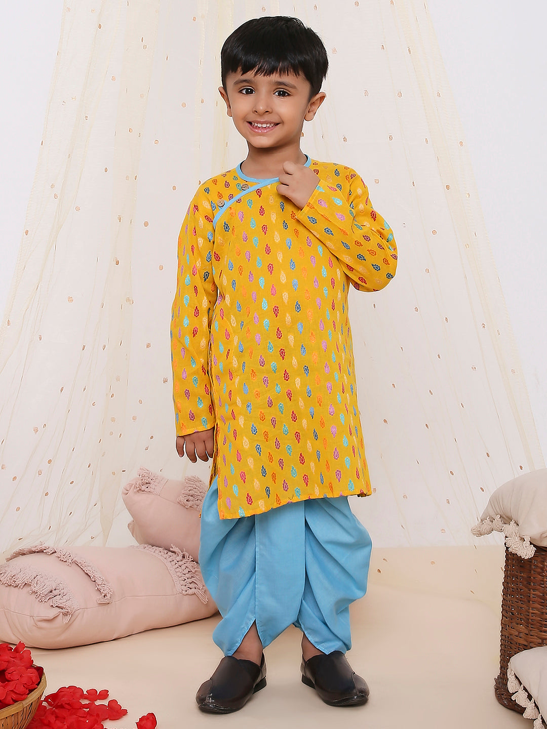 KID1 Handloom Weave Kurta Dhoti Yellow
