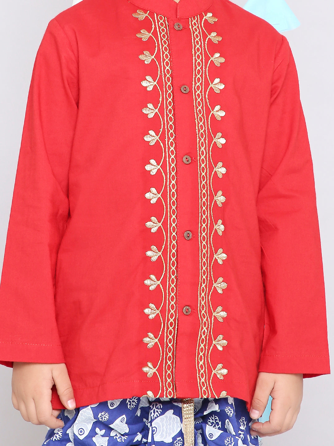 KID1 Ekam Boys Embroidered Kurta With Dhoti Red