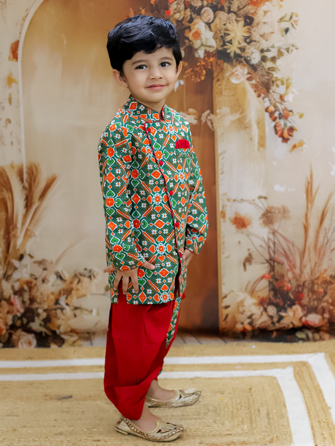 KID1 Prince Patola Kurta Dhoti   Green