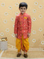 KID1 Pari Patola Lehenga Choli For Girls With Prince Patola Kurta Dhoti For Boys - Red & Yellow