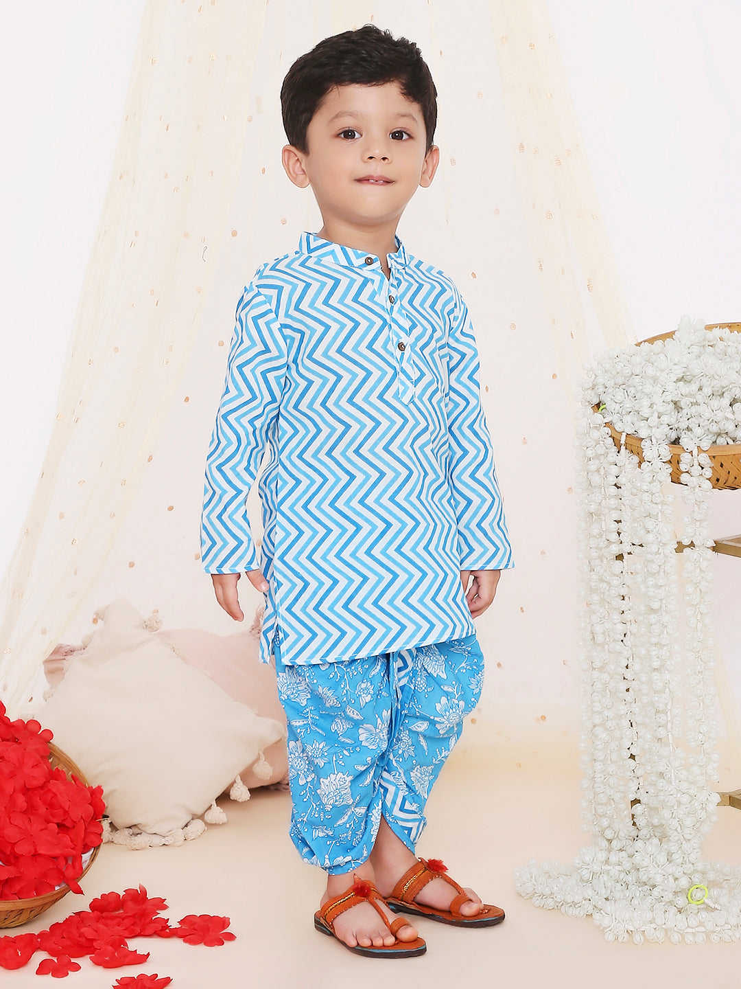 KID1 Printed Kurta Dhoti Blue