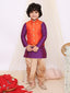 KID1 Jacquard Pattu Pavdai For Girls With Attached Jacket Kurta Set For Boys - Purple