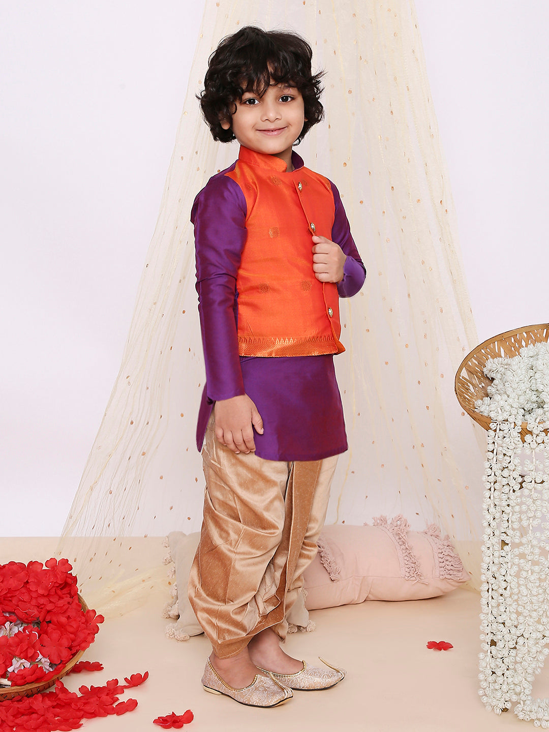 KID1 Attached Jacket Kurta Set Orange