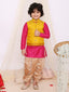 KID1 Jacquard Pattu Pavdai For Girls With Attached Jacket Kurta Set For Boys - Pink
